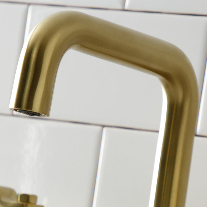 Kingston Sona KS1417KL - Whitaker Two-Handle 3-Hole Deck Mount Widespread Bathroom Faucet with Push Pop-Up Drain, Brushed Brass