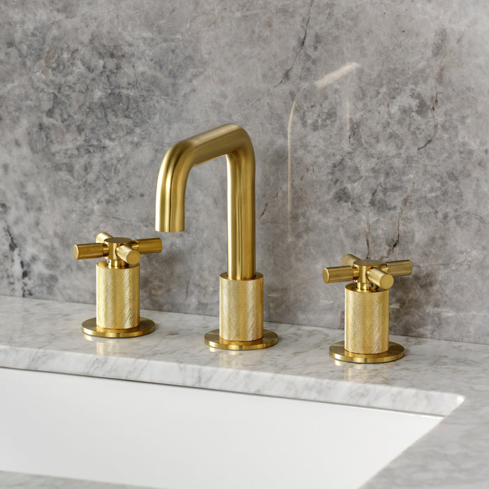 Kingston Sona KS1417KNX - Convergent Two-Handle 3-Hole Deck Mount Widespread Bathroom Faucet with Push Pop-Up Drain, Brushed Brass