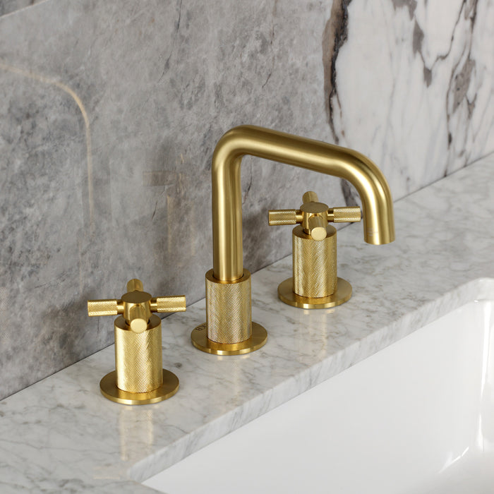 Kingston Sona KS1417KNX - Convergent Two-Handle 3-Hole Deck Mount Widespread Bathroom Faucet with Push Pop-Up Drain, Brushed Brass