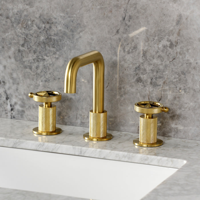 Kingston Sona KS1417RNK - Levante Two-Handle 3-Hole Deck Mount Widespread Bathroom Faucet with Push Pop-Up Drain, Brushed Brass