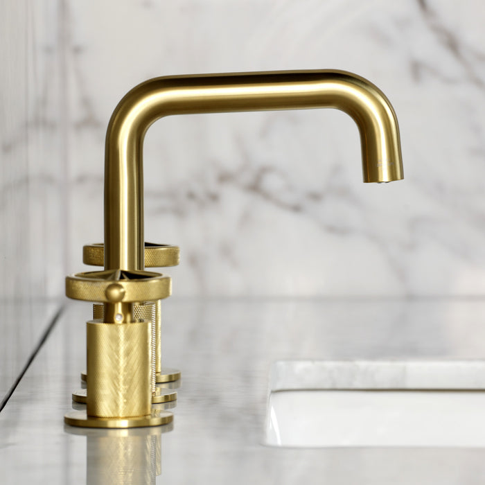 Kingston Sona KS1417RNK - Levante Two-Handle 3-Hole Deck Mount Widespread Bathroom Faucet with Push Pop-Up Drain, Brushed Brass