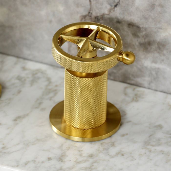 Kingston Sona KS1417RNK - Levante Two-Handle 3-Hole Deck Mount Widespread Bathroom Faucet with Push Pop-Up Drain, Brushed Brass