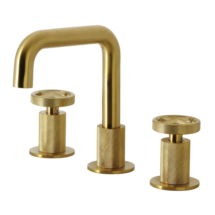 Kingston Sona KS1417RNX - Ostro Two-Handle 3-Hole Deck Mount Widespread Bathroom Faucet with Push Pop-Up Drain, Brushed Brass