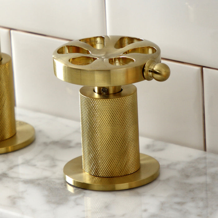 Kingston Sona KS1417RX - Belknap Two-Handle 3-Hole Deck Mount Widespread Bathroom Faucet with Push Pop-Up Drain, Brushed Brass