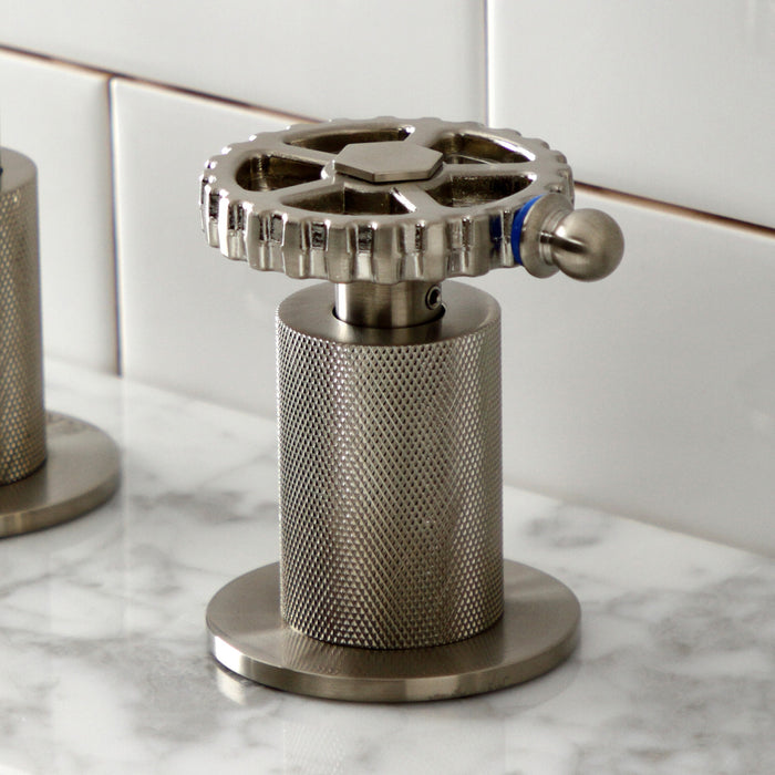 Kingston Sona KS1418CG - Fuller Two-Handle 3-Hole Deck Mount Widespread Bathroom Faucet with Push Pop-Up Drain, Brushed Nickel