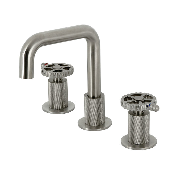 Kingston Sona KS1418CG - Fuller Two-Handle 3-Hole Deck Mount Widespread Bathroom Faucet with Push Pop-Up Drain, Brushed Nickel