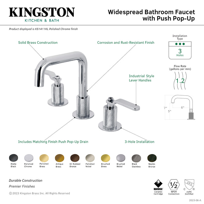 Kingston Sona KS1418KL - Whitaker Two-Handle 3-Hole Deck Mount Widespread Bathroom Faucet with Push Pop-Up Drain, Brushed Nickel