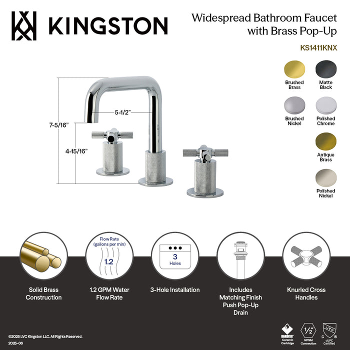 Kingston Sona KS1418KNX - Convergent Two-Handle 3-Hole Deck Mount Widespread Bathroom Faucet with Push Pop-Up Drain, Brushed Nickel
