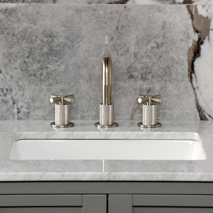 Kingston Sona KS1418KNX - Convergent Two-Handle 3-Hole Deck Mount Widespread Bathroom Faucet with Push Pop-Up Drain, Brushed Nickel