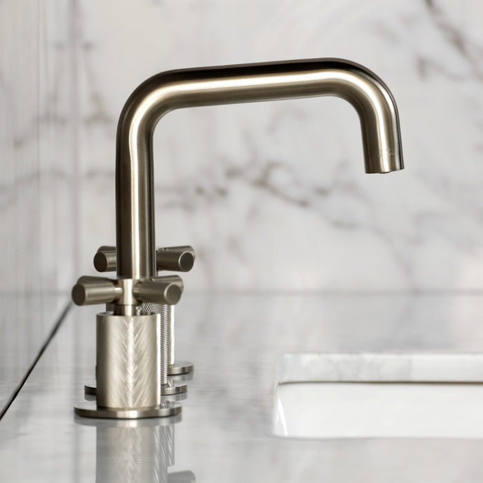 Kingston Sona KS1418KNX - Convergent Two-Handle 3-Hole Deck Mount Widespread Bathroom Faucet with Push Pop-Up Drain, Brushed Nickel