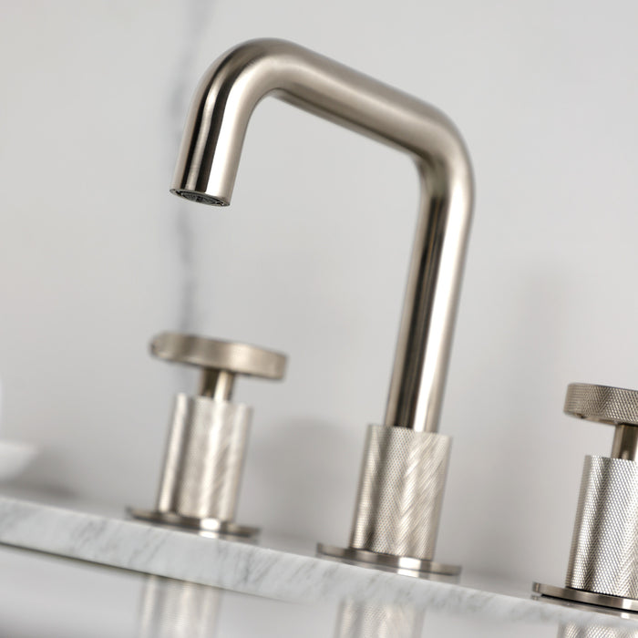 Kingston Sona KS1418RKZ - Wendell Two-Handle 3-Hole Deck Mount Widespread Bathroom Faucet with Knurled Handle and Push Pop-Up Drain, Brushed Nickel