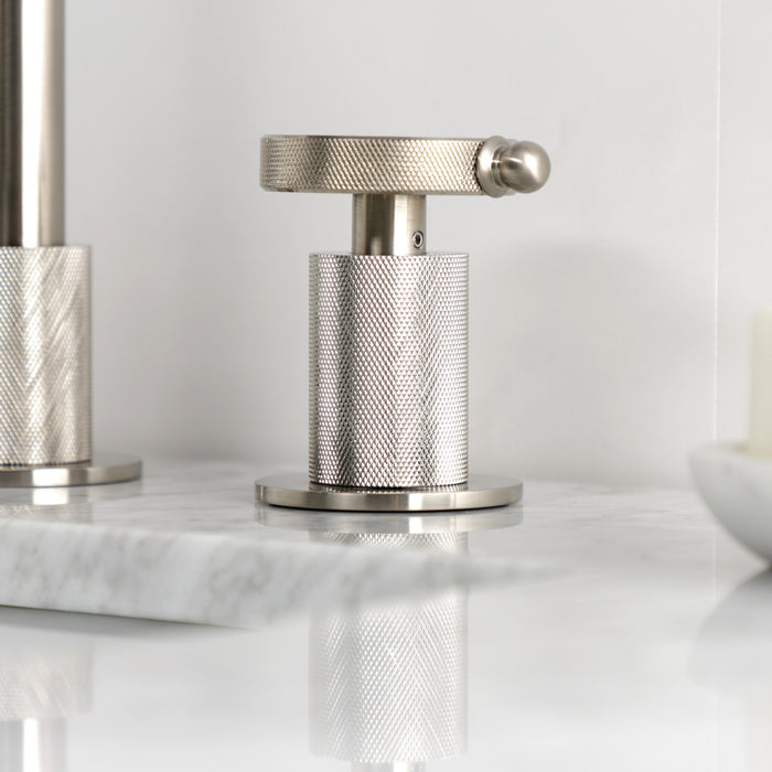 Kingston Sona KS1418RKZ - Wendell Two-Handle 3-Hole Deck Mount Widespread Bathroom Faucet with Knurled Handle and Push Pop-Up Drain, Brushed Nickel