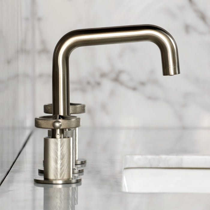 Kingston Sona KS1418RNK - Levante Two-Handle 3-Hole Deck Mount Widespread Bathroom Faucet with Push Pop-Up Drain, Brushed Nickel