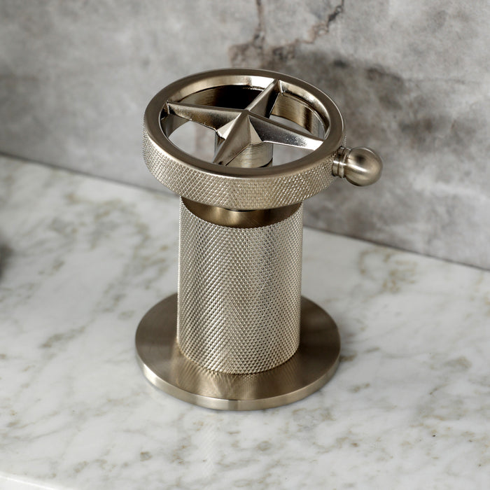 Kingston Sona KS1418RNK - Levante Two-Handle 3-Hole Deck Mount Widespread Bathroom Faucet with Push Pop-Up Drain, Brushed Nickel