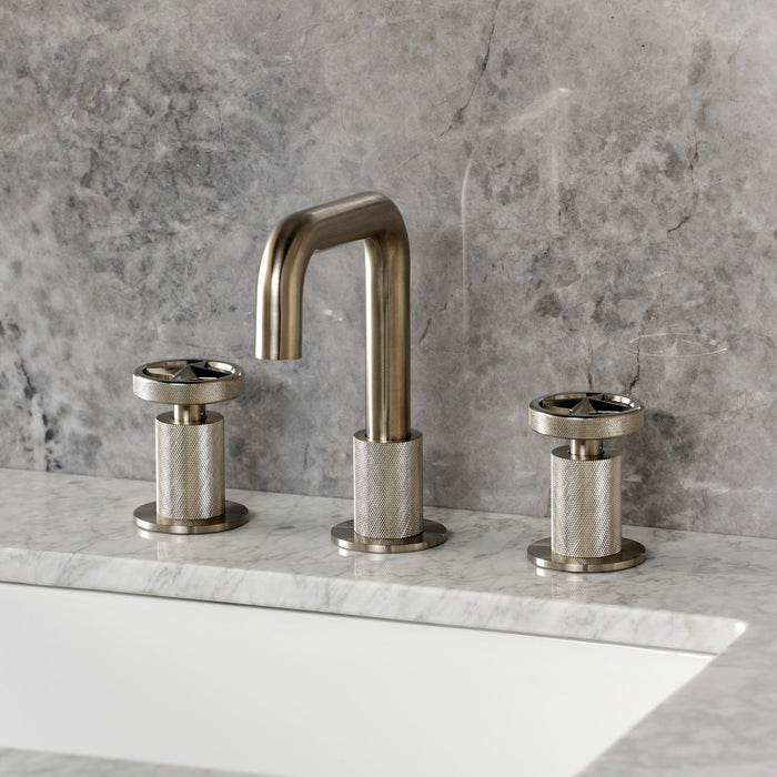 Kingston Sona KS1418RNX - Ostro Two-Handle 3-Hole Deck Mount Widespread Bathroom Faucet with Push Pop-Up Drain, Brushed Nickel