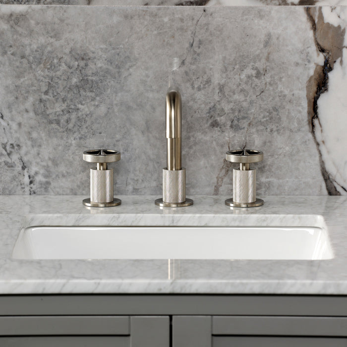 Kingston Sona KS1418RNX - Ostro Two-Handle 3-Hole Deck Mount Widespread Bathroom Faucet with Push Pop-Up Drain, Brushed Nickel