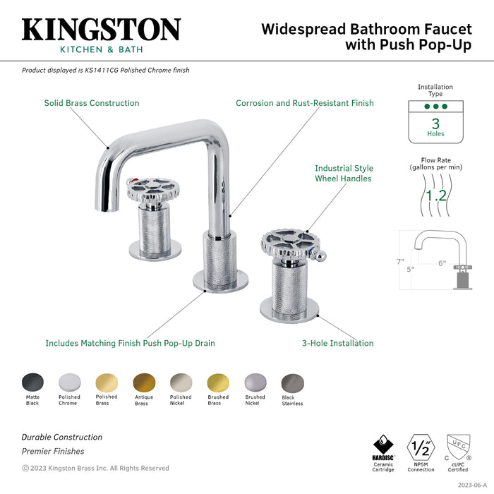 Fuller KS141BSSCG Two-Handle 3-Hole Deck Mount Widespread Bathroom Faucet with Push Pop-Up Drain, Black Stainless