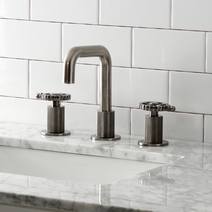 Fuller KS141BSSCG Two-Handle 3-Hole Deck Mount Widespread Bathroom Faucet with Push Pop-Up Drain, Black Stainless