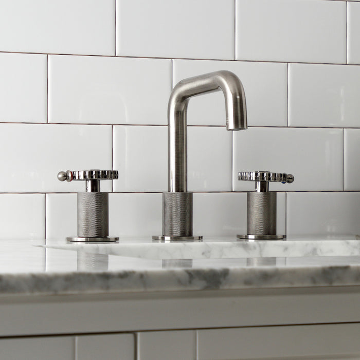 Fuller KS141BSSCG Two-Handle 3-Hole Deck Mount Widespread Bathroom Faucet with Push Pop-Up Drain, Black Stainless