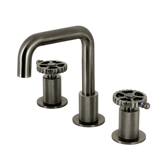 Fuller KS141BSSCG Two-Handle 3-Hole Deck Mount Widespread Bathroom Faucet with Push Pop-Up Drain, Black Stainless