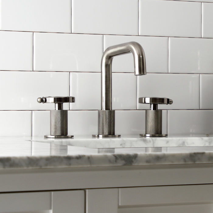 Kingston Sona KS141BSSRX - Belknap Two-Handle 3-Hole Deck Mount Widespread Bathroom Faucet with Push Pop-Up Drain, Black Stainless