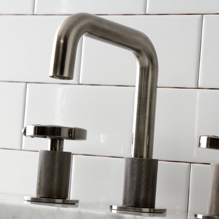 Kingston Sona KS141BSSRX - Belknap Two-Handle 3-Hole Deck Mount Widespread Bathroom Faucet with Push Pop-Up Drain, Black Stainless