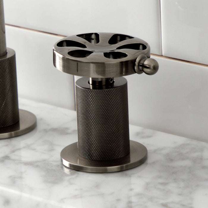 Kingston Sona KS141BSSRX - Belknap Two-Handle 3-Hole Deck Mount Widespread Bathroom Faucet with Push Pop-Up Drain, Black Stainless