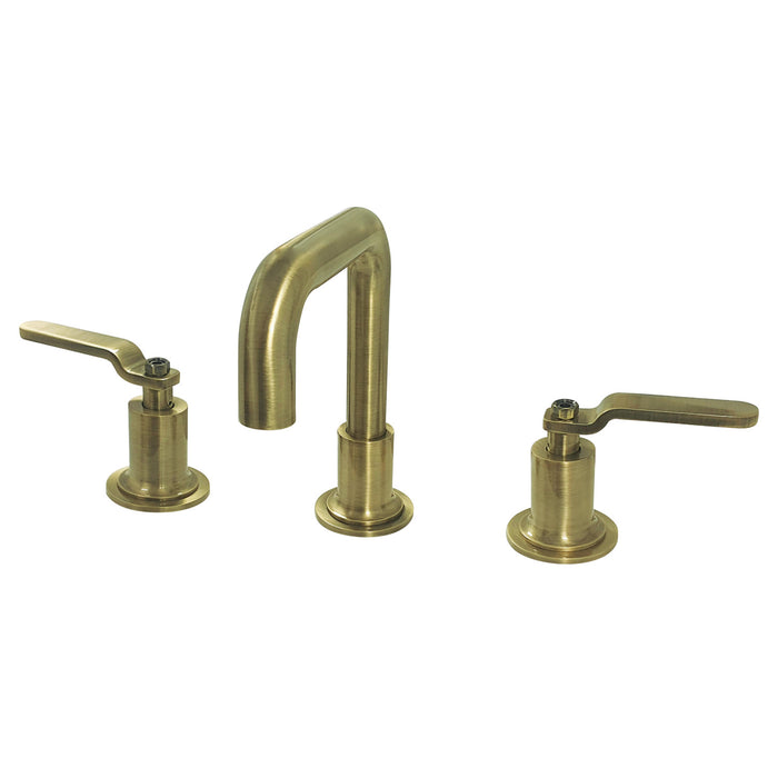 Whitaker KS142KLAB Two-Handle 3-Hole Deck Mount Widespread Bathroom Faucet with Push Pop-Up, Antique Brass
