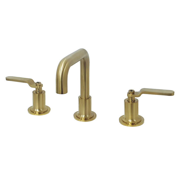 Whitaker KS142KLBB Two-Handle 3-Hole Deck Mount Widespread Bathroom Faucet with Push Pop-Up, Brushed Brass