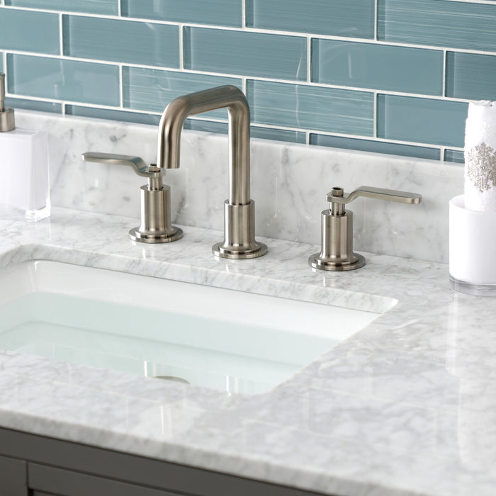 Kingston Sona KS142KLBN - Whitaker Two-Handle 3-Hole Deck Mount Widespread Bathroom Faucet with Push Pop-Up Drain, Brushed Nickel