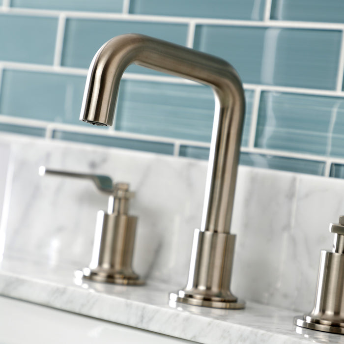 Kingston Sona KS142KLBN - Whitaker Two-Handle 3-Hole Deck Mount Widespread Bathroom Faucet with Push Pop-Up Drain, Brushed Nickel