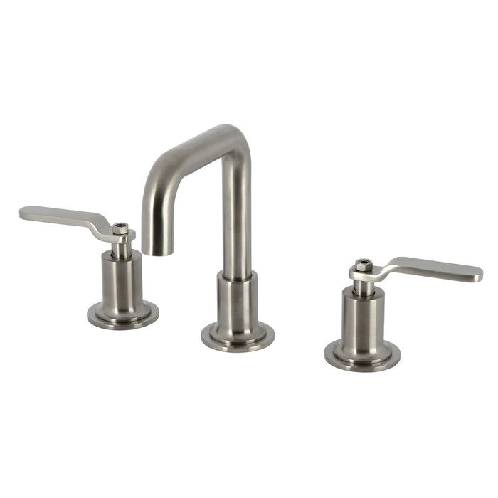 Kingston Sona KS142KLBN - Whitaker Two-Handle 3-Hole Deck Mount Widespread Bathroom Faucet with Push Pop-Up Drain, Brushed Nickel
