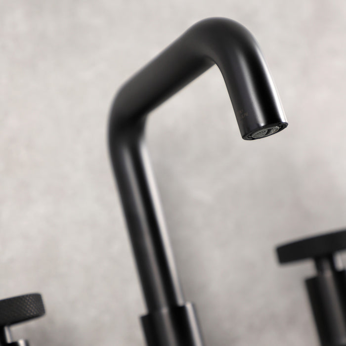 Kingston Sona KS142RKXMB - Webb Two-Handle 3-Hole Deck Mount Widespread Bathroom Faucet with Knurled Handle and Push Pop-Up Drain, Matte Black