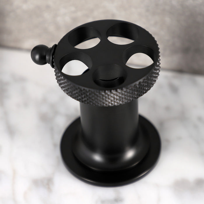 Kingston Sona KS142RKXMB - Webb Two-Handle 3-Hole Deck Mount Widespread Bathroom Faucet with Knurled Handle and Push Pop-Up Drain, Matte Black