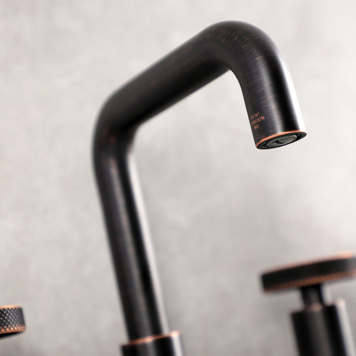 Kingston Sona KS142RKXNB - Webb Two-Handle 3-Hole Deck Mount Widespread Bathroom Faucet with Knurled Handle and Push Pop-Up Drain, Naples Bronze