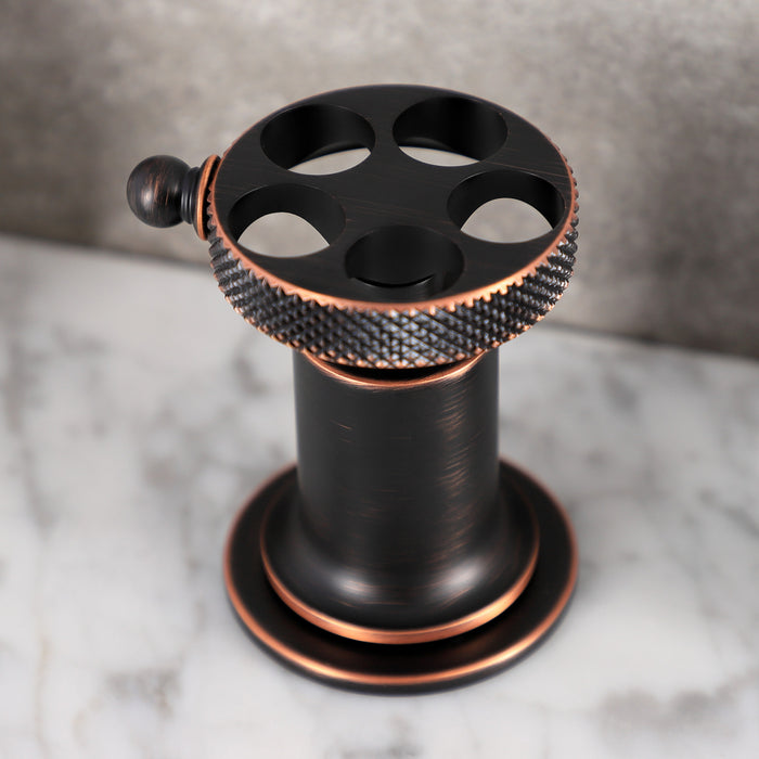 Kingston Sona KS142RKXNB - Webb Two-Handle 3-Hole Deck Mount Widespread Bathroom Faucet with Knurled Handle and Push Pop-Up Drain, Naples Bronze