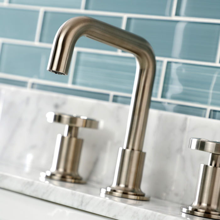 Kingston Sona KS142RXBN - Belknap Two-Handle 3-Hole Deck Mount Widespread Bathroom Faucet with Push Pop-Up Drain, Brushed Nickel