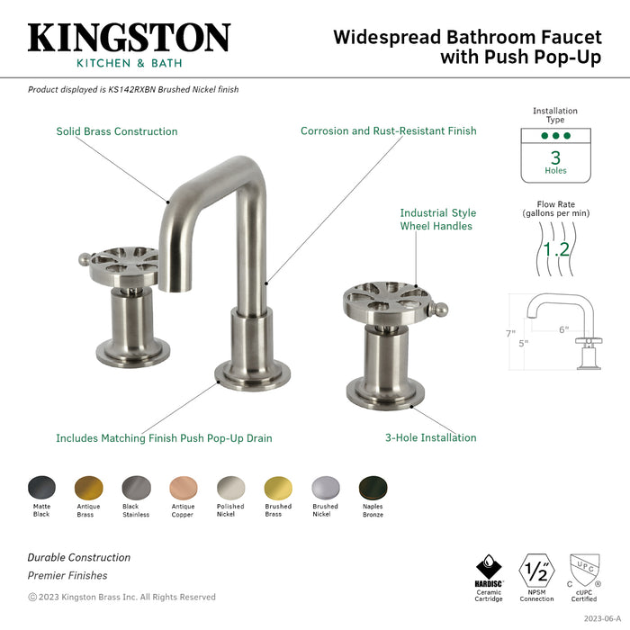 Belknap KS142RXMB Two-Handle 3-Hole Deck Mount Widespread Bathroom Faucet with Push Pop-Up, Matte Black