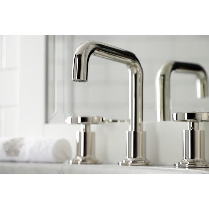 Kingston Sona KS142RXPN - Belknap Two-Handle 3-Hole Deck Mount Widespread Bathroom Faucet with Push Pop-Up Drain, Polished Nickel