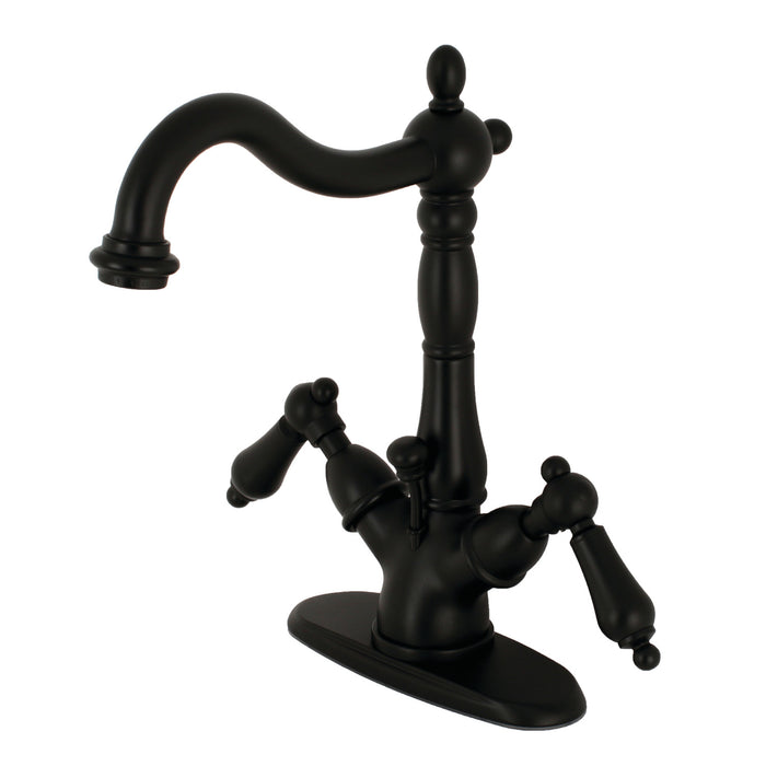 Heritage KS1430AL Double-Handle 1-or-3 Hole Deck Mount 4-Inch Centerset Bathroom Faucet with Brass Pop-Up, Matte Black