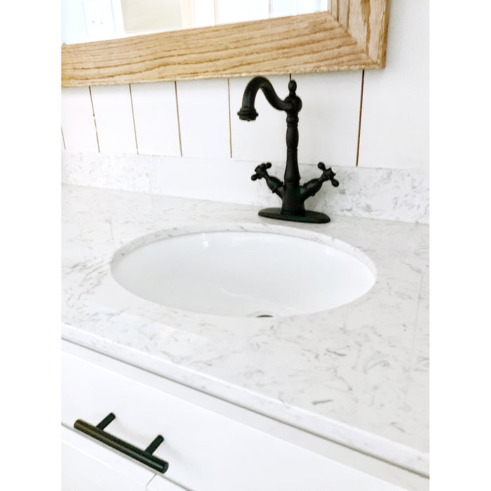 Kingston Heirloom KS1430AX - Heritage Double-Handle 1-or-3 Hole Deck Mount Single-Hole Bathroom Faucet with Brass Pop-Up, Matte Black