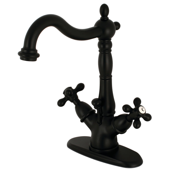 Kingston Heirloom KS1430AX - Heritage Double-Handle 1-or-3 Hole Deck Mount Single-Hole Bathroom Faucet with Brass Pop-Up, Matte Black