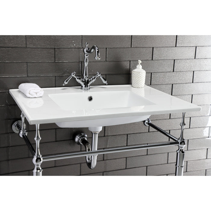 Heritage KS1431AL Double-Handle 1-or-3 Hole Deck Mount 4-Inch Centerset Bathroom Faucet with Brass Pop-Up, Polished Chrome