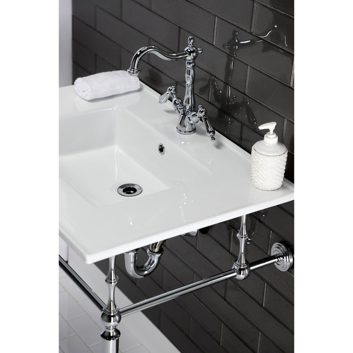 Heritage KS1431AL Double-Handle 1-or-3 Hole Deck Mount 4-Inch Centerset Bathroom Faucet with Brass Pop-Up, Polished Chrome