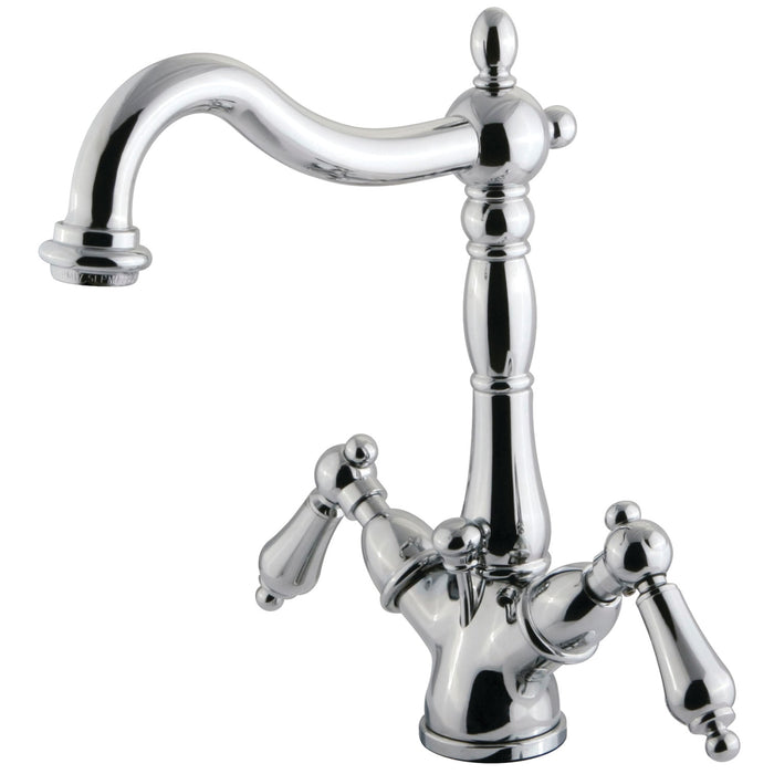 Heritage KS1431AL Double-Handle 1-or-3 Hole Deck Mount 4-Inch Centerset Bathroom Faucet with Brass Pop-Up, Polished Chrome