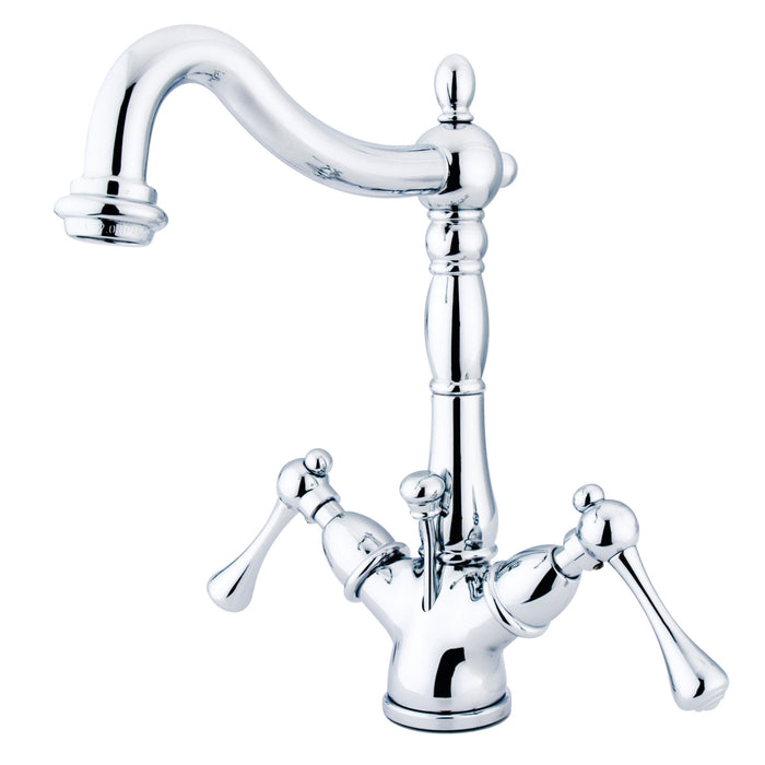 Kingston Heirloom KS1431BL - Heritage Double-Handle 1-or-3 Hole Deck Mount 4-Inch Centerset Bathroom Faucet with Brass Pop-Up, Polished Chrome