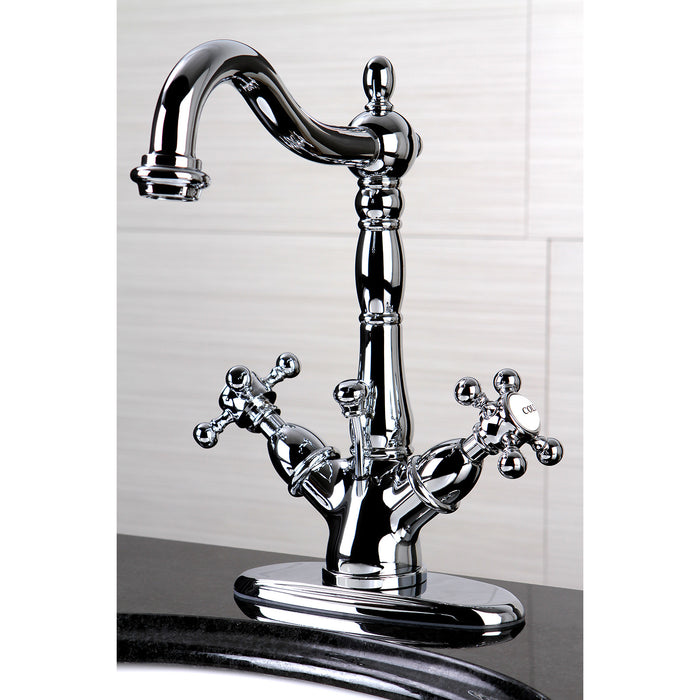 Kingston Heirloom KS1431BX - Vintage Double-Handle 1-or-3 Hole Deck Mount 4-Inch Centerset Bathroom Faucet with Brass Pop-Up, Polished Chrome
