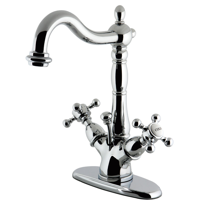 Kingston Heirloom KS1431BX - Vintage Double-Handle 1-or-3 Hole Deck Mount 4-Inch Centerset Bathroom Faucet with Brass Pop-Up, Polished Chrome