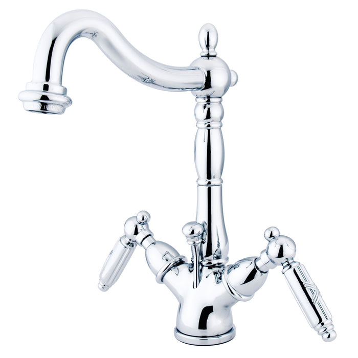 Kingston Heirloom KS1431GL - Victorian Double-Handle 1-or-3 Hole Deck Mount 4-Inch Centerset Bathroom Faucet with Brass Pop-Up, Polished Chrome
