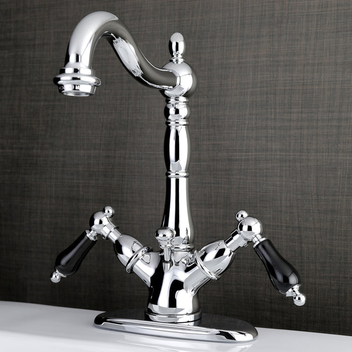 Kingston Heirloom KS1431PKL - Duchess Double-Handle 1-or-3 Hole Deck Mount 4-Inch Centerset Bathroom Faucet with Brass Pop-Up, Polished Chrome